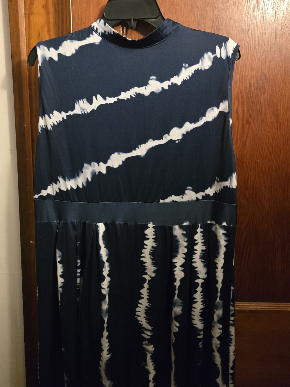 Sleeveless Navy and White Tie-Dye Jumpsuit